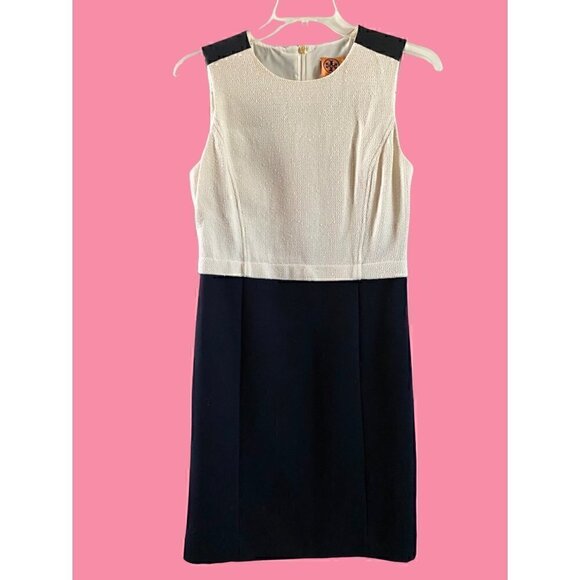Tory Burch Tweed Wool Sheath Dress size 10 Black Off White Shift - Picture 1 of 14